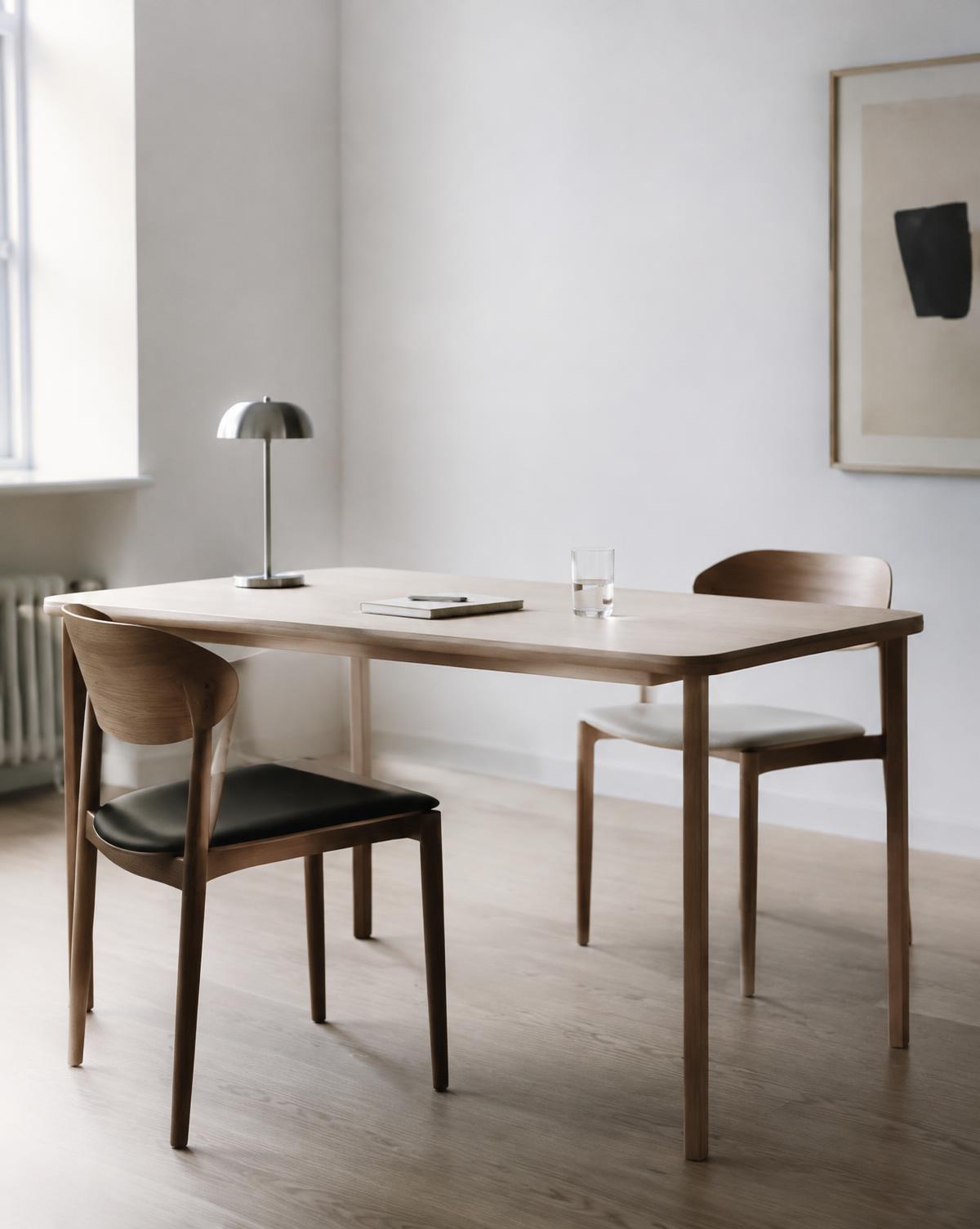 Oak consultation table in a white room