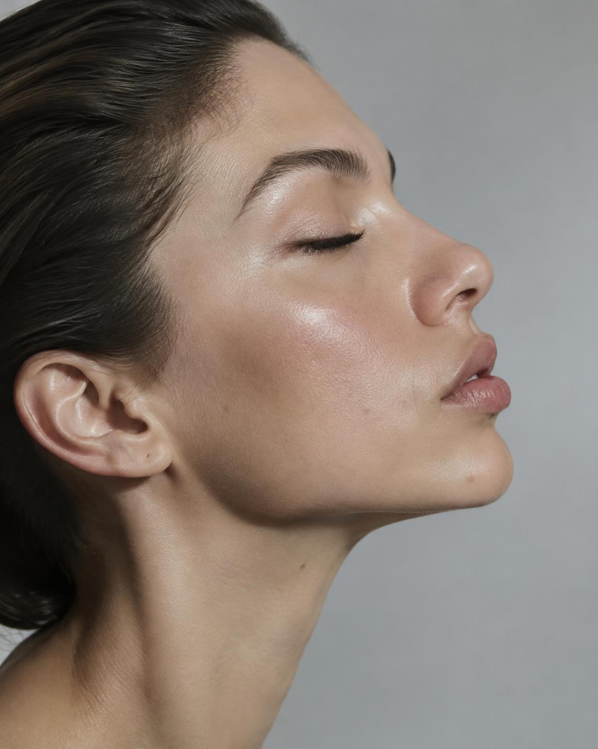 Profile of a woman with eyes closed, natural skin